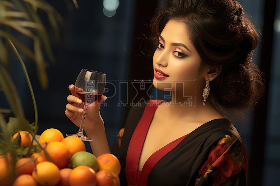 Free Photos - Stunning Woman In Red Dress Holding A Glass Of Wine ...