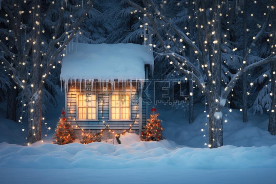 Free Photos - A Cozy Cabin At Night, Surrounded By Snow And Decorated ...