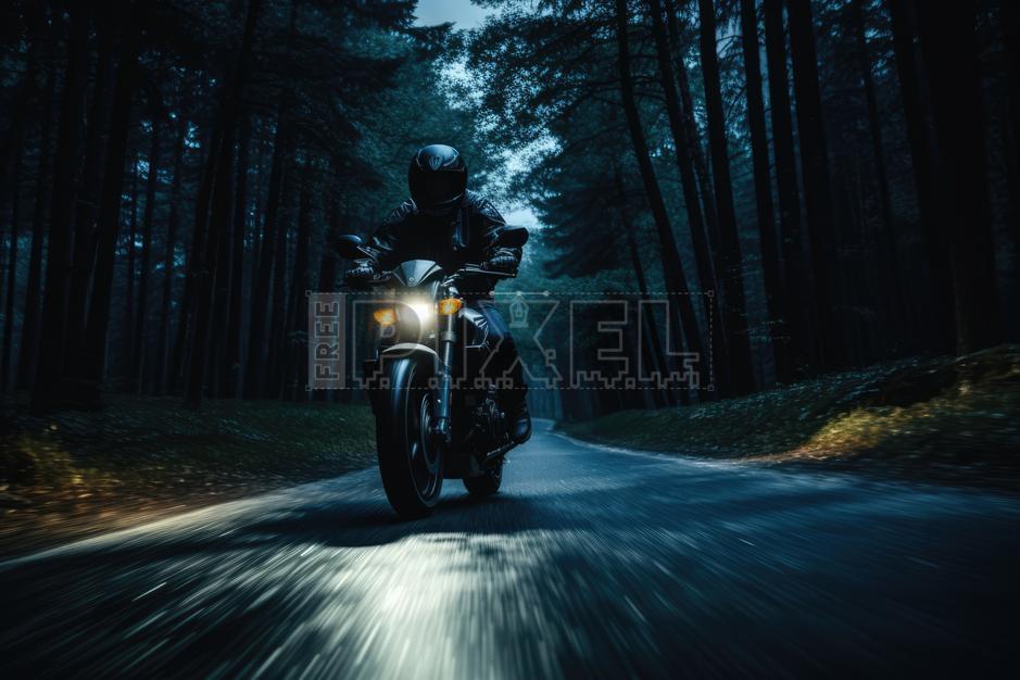 Free Photos - Nighttime Motorcycle Ride On A Dark Forest Road ...