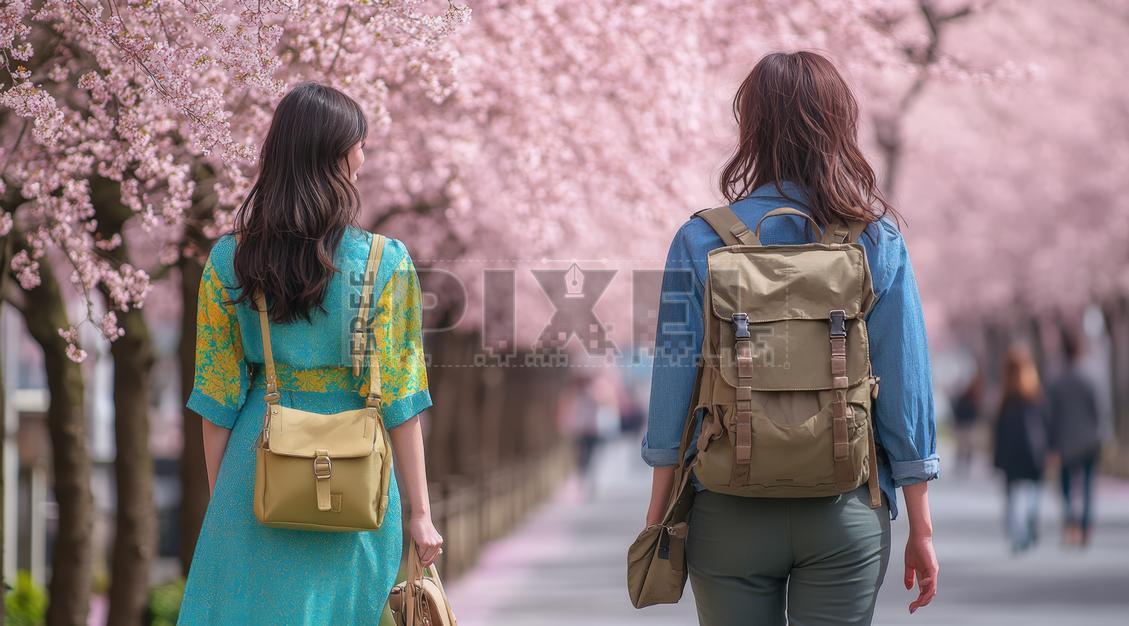 Free Photos - Two Women Walking Down A Street Lined With Cherry Blossom ...