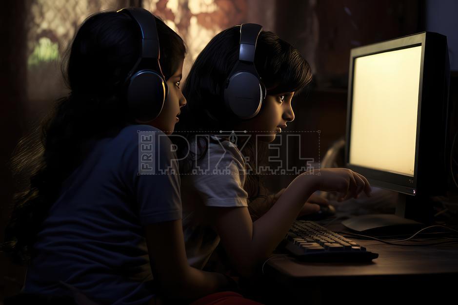 Free Photos - Two Young Girls Using Computers With Large Headphones ...