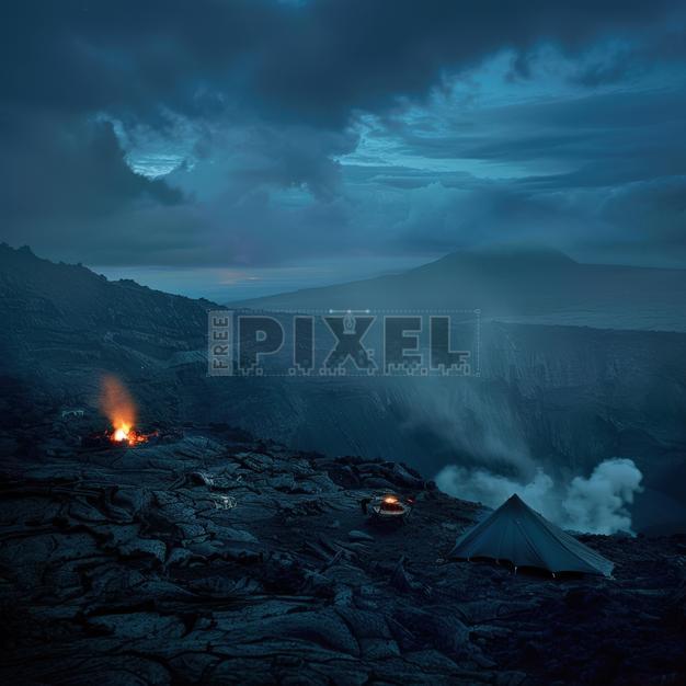 Free Photos - Volcanic Landscape At Night With Campsite. | FreePixel.com