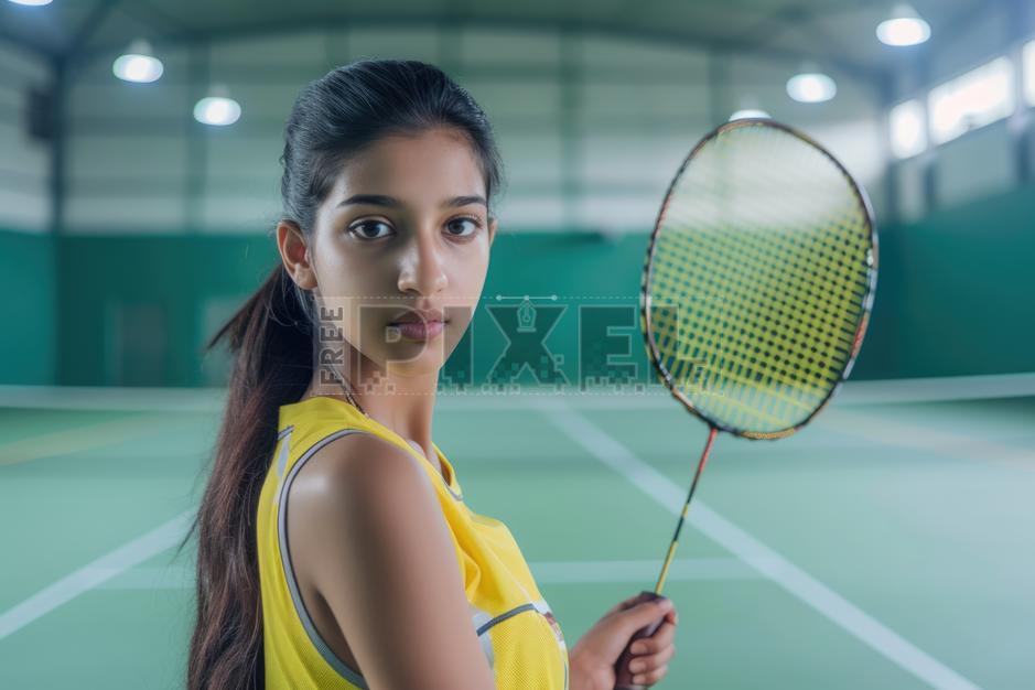 Free Photos - Young Indian Female Badminton Player On Badminton Court ...