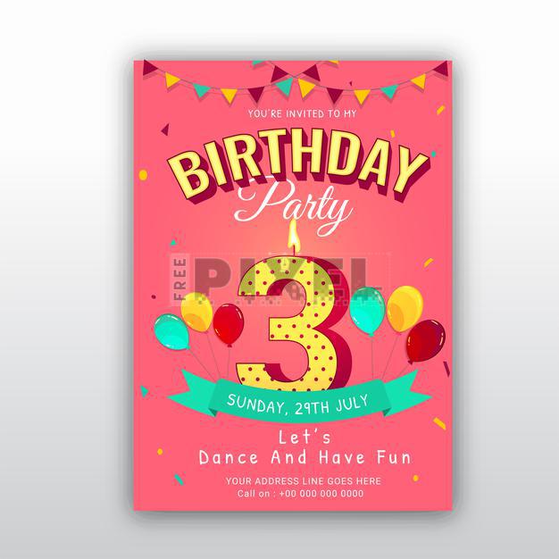 Free Vectors - Birthday Card Invitation Template With Number 3 (three ...