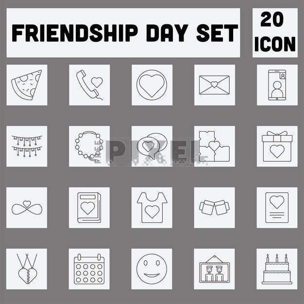 Free Icons - Black Thin Line Art Of Friendship Day Icon Set On Grey ...