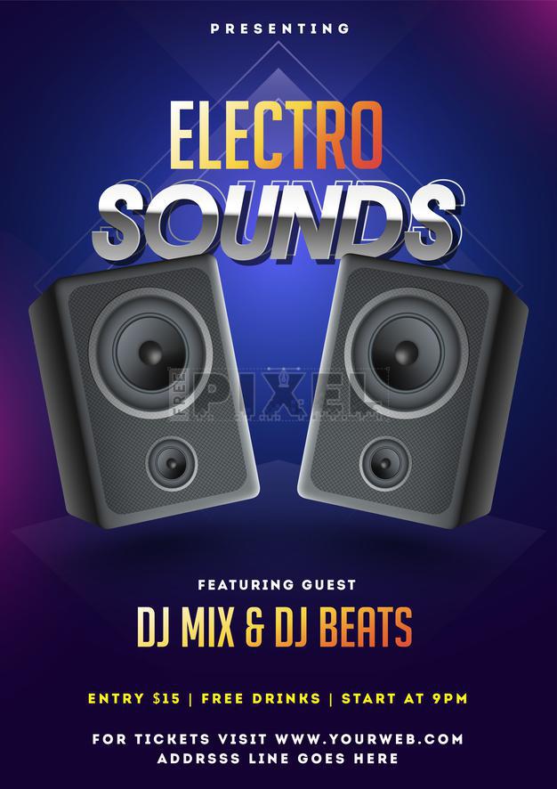 Free Vectors - Electro Sounds Party Template Design With Illustration ...