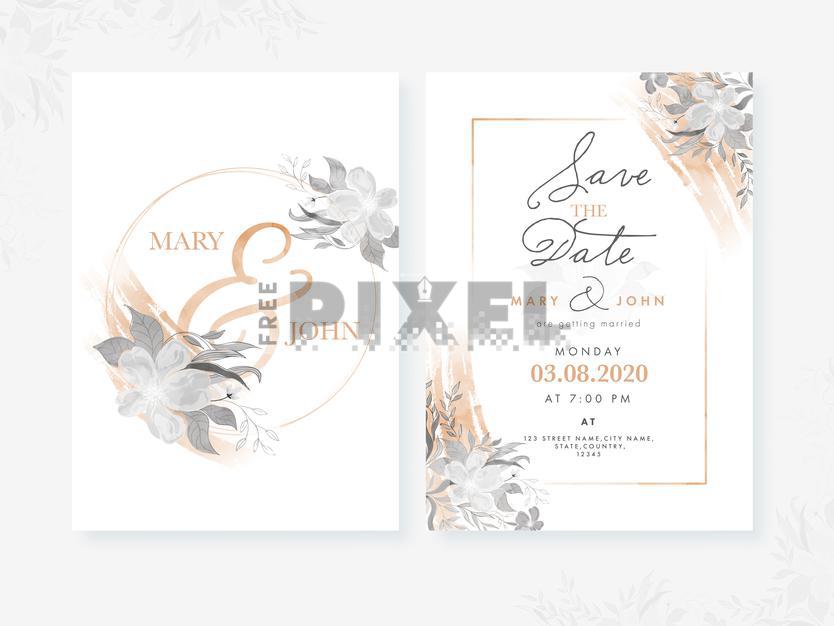 Free Vectors - Front And Back View Of Wedding Invitation Card Template ...