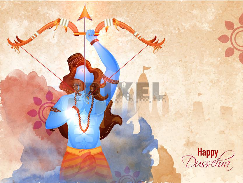 Free Vectors - Hindu Mythology Lord Rama With Temple On Watercolor ...