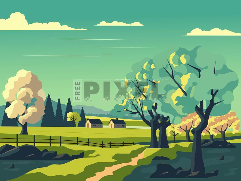Free Vectors - Nature Landscape Background With Trees, Pathway And ...