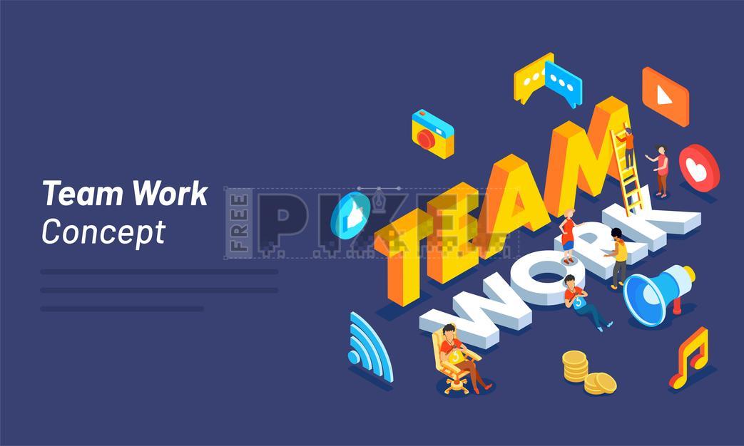Free Vectors - 3D Text Teamwork, Modern Flat Design With Miniature ...