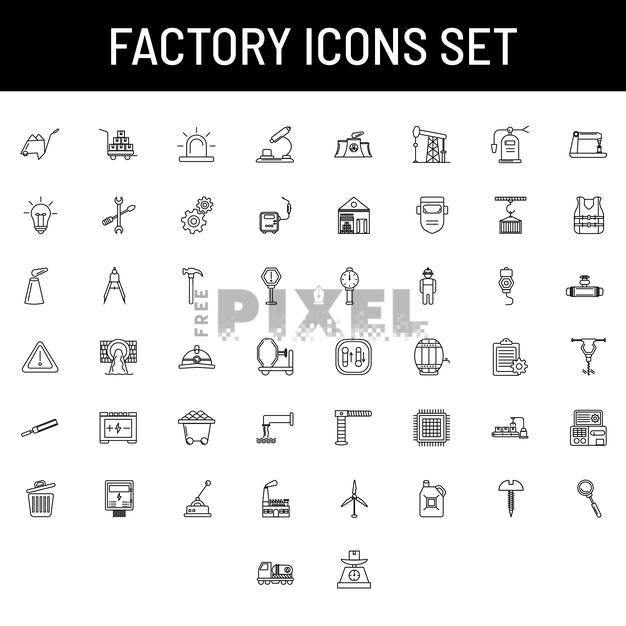 Free Vectors - Black Outline Factory Icon Set On White Background ...