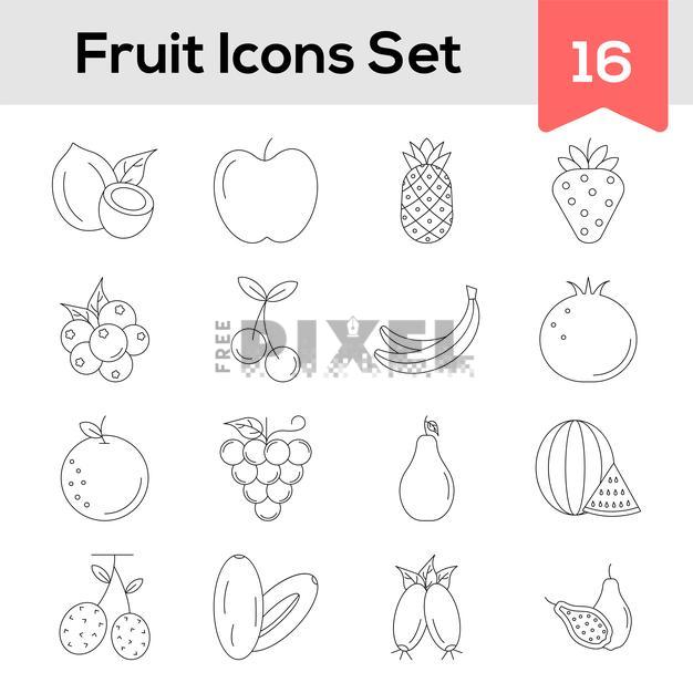 Free Icons - Black Outline Fruits Icon Set On White Background ...