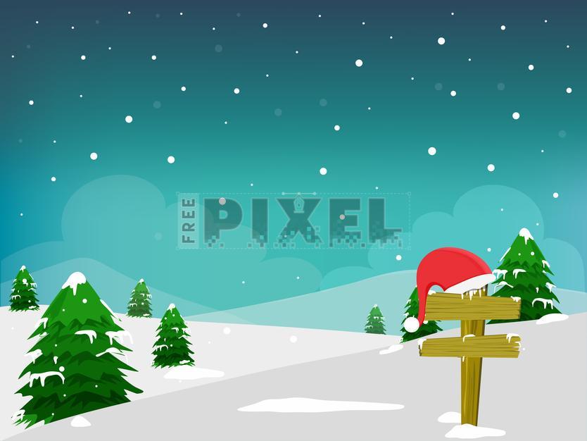 Free Vectors - Christmas Tree, And Santa's Cap On Sign Board, Winter ...
