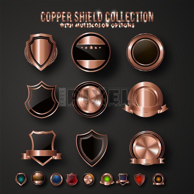 Free Vectors - Copper Shields And Badges Set. | FreePixel.com