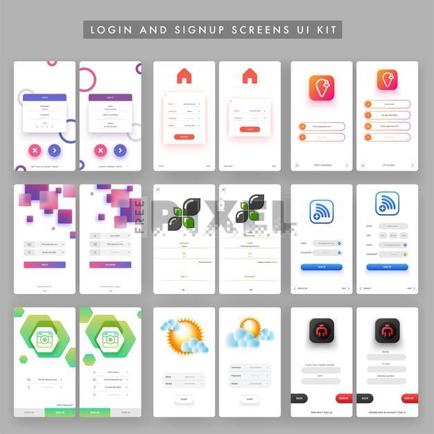 Free Vectors - Different Mobile Login And Sign Up Screens Set. Creative ...