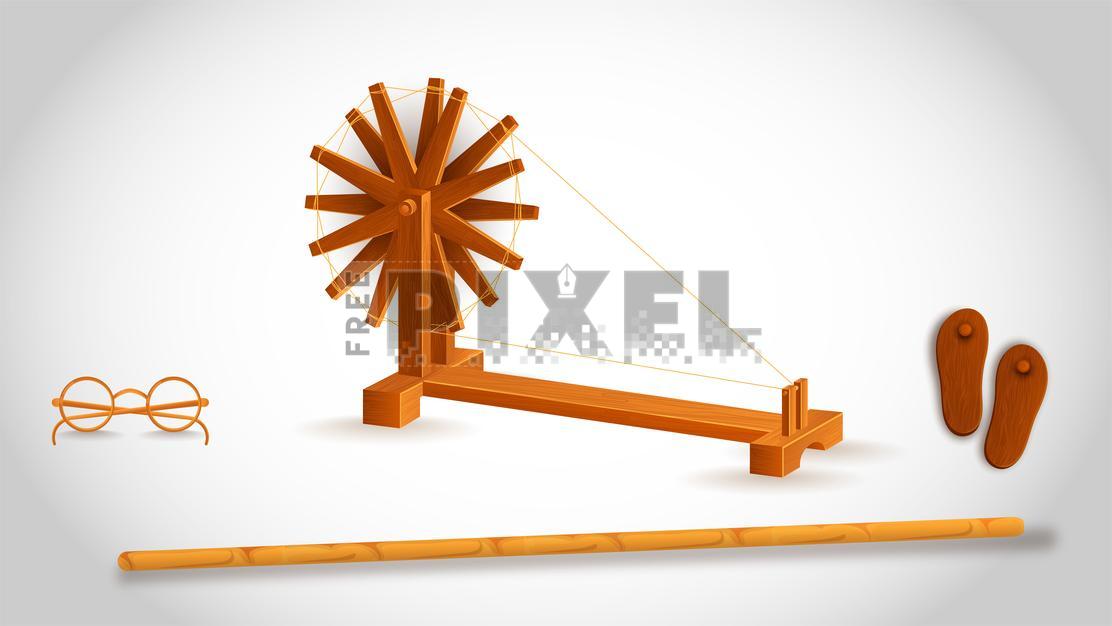 Free Vectors - Gandhiji Used Tool Like As Wooden Stick With Spinning ...
