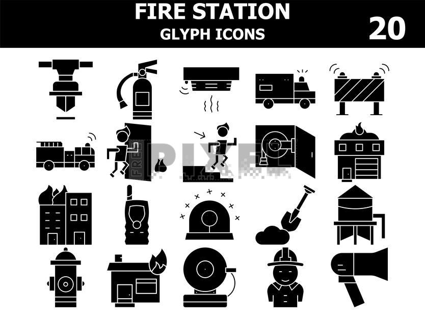 Free Vectors - Glyph Style Set Of Fire Station Icon In Flat Style ...