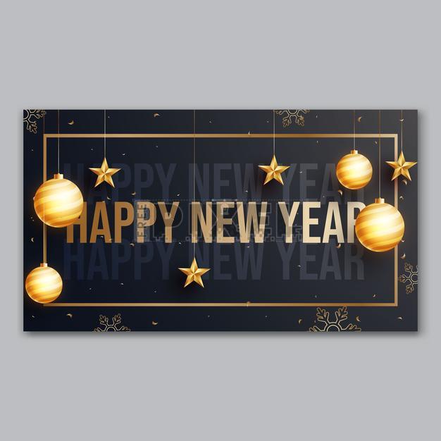 Free Vectors - Happy New Year Banner Template In Black And Golden Color ...