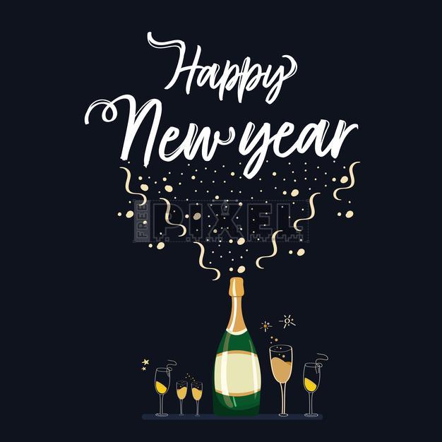 Free Vectors - Happy New Year Greeting Card Design With Open Champagne ...