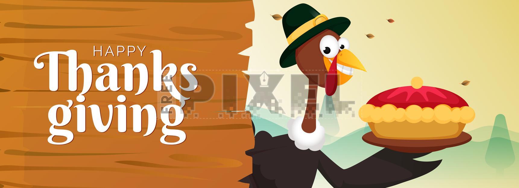 Free Vectors - Happy Thanksgiving Day Banner Design With Cartoon Turkey ...