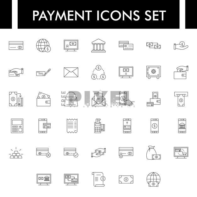 Free Vectors - Line Art Illustration Of Payment Icons. | FreePixel.com