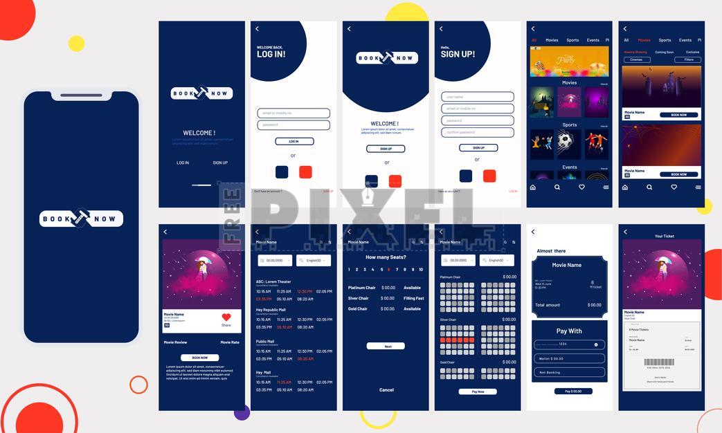 Free Icons - Online Ticket Booking Concept By Mobile App UI Kit For ...