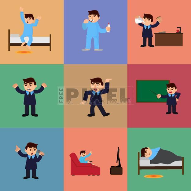 Free Vectors - Set Of Businessman Daily Routine From Morning To Night ...