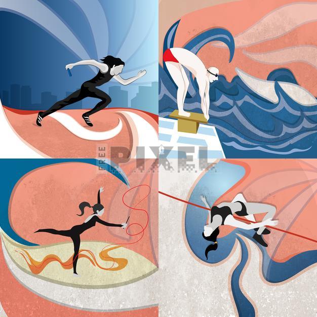 Free Vectors - Set Of Four Different Sports Background Showing Relay ...