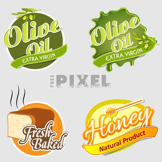 Free Vectors - Set Of Four Stickers Design Of Olive Oil, Fresh Baked ...