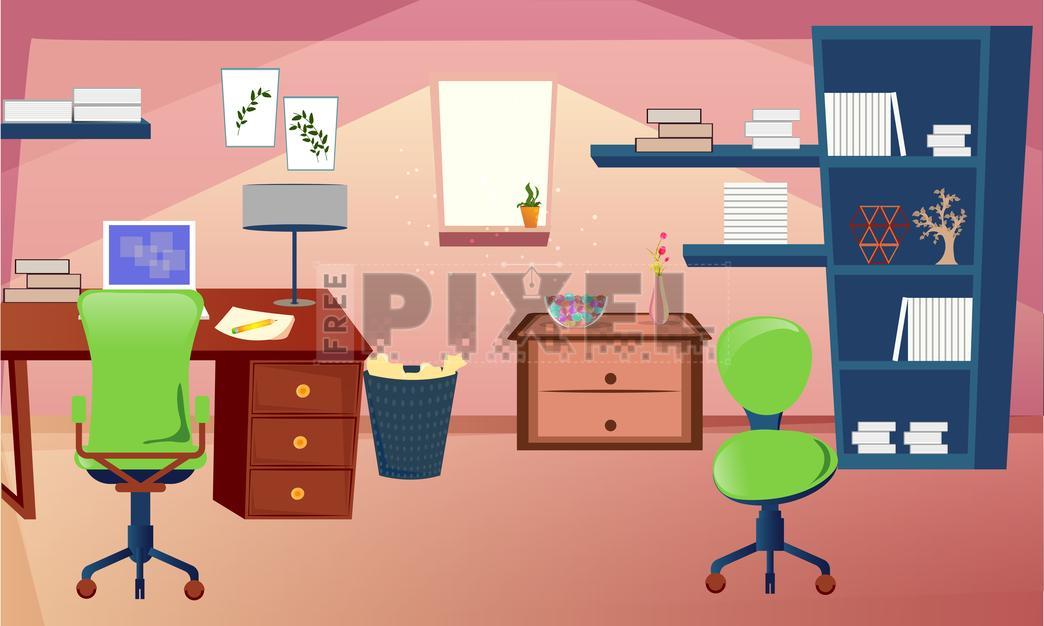 Free Vectors - Study Room Or Living Room Interior Design In Flat Style ...