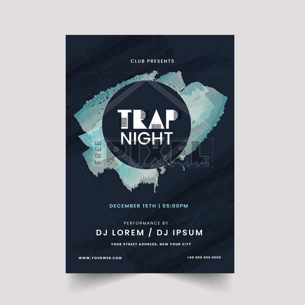 Free Vectors - Trap Night Party Flyer Design With Brush Stroke Effect ...