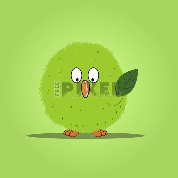 Free Vectors - Vector Illustration Of Cute Green Fuzzy Bird Character ...