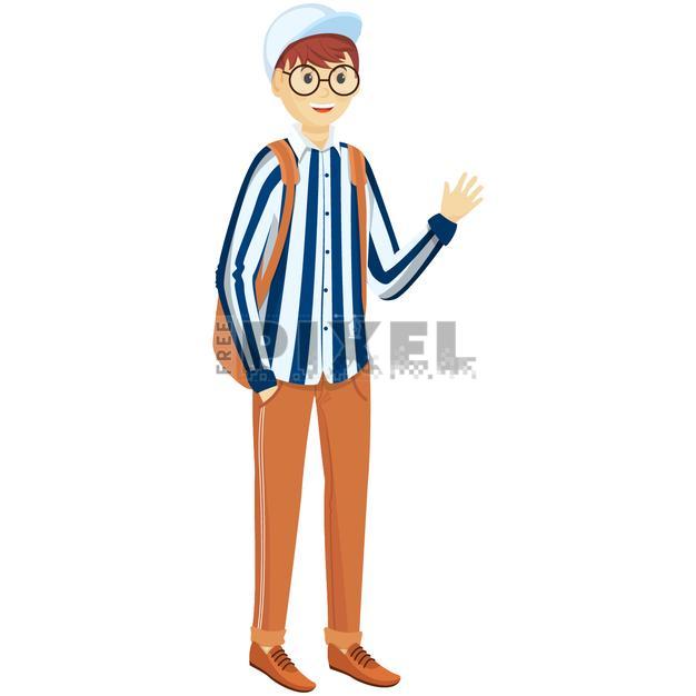 Free Vectors - Young Boy Waving Hand In Hello Gesture With Backpack ...