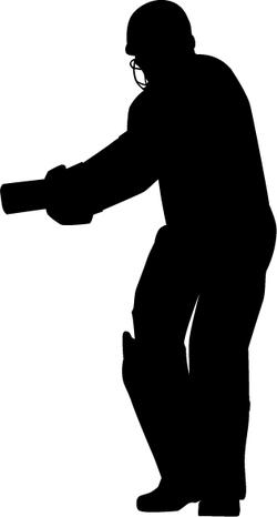 Silhouette batsman hitting cricket ball.