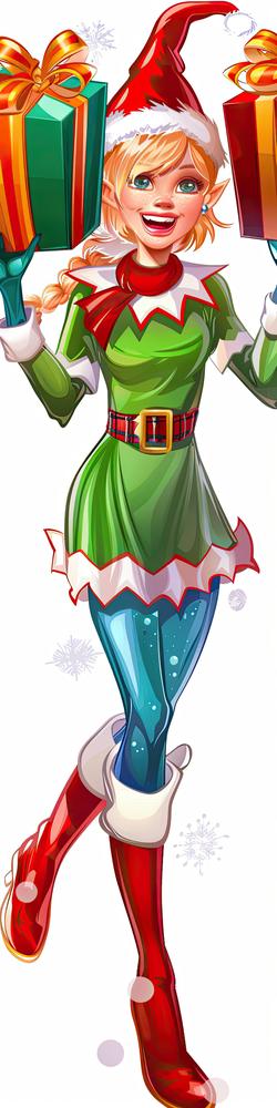Free Illustrations - Christmas Cartoon Elf Girl Holding Gift Boxes Vector  Illustration. | FreePixel.com