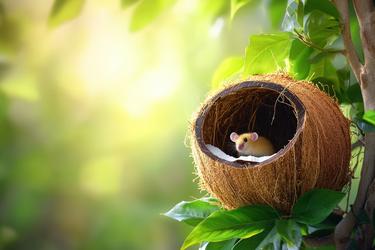 Free Photos - Small Rodent In Hanging Coconut Shell – Natural Habitat ...