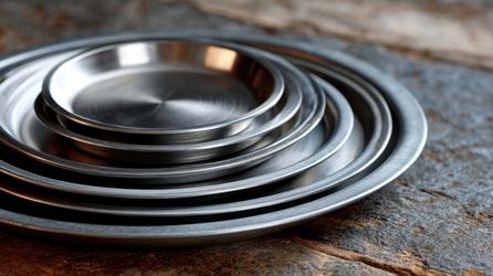 Free Photos - Stacked Metal Plates On Wooden Table | FreePixel.com