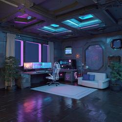 Free Photos - Futuristic Neon Lit Gaming Room And Office Setup With ...