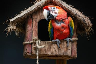 Free Photos - Colorful Parrot In A Wooden Birdhouse | FreePixel.com